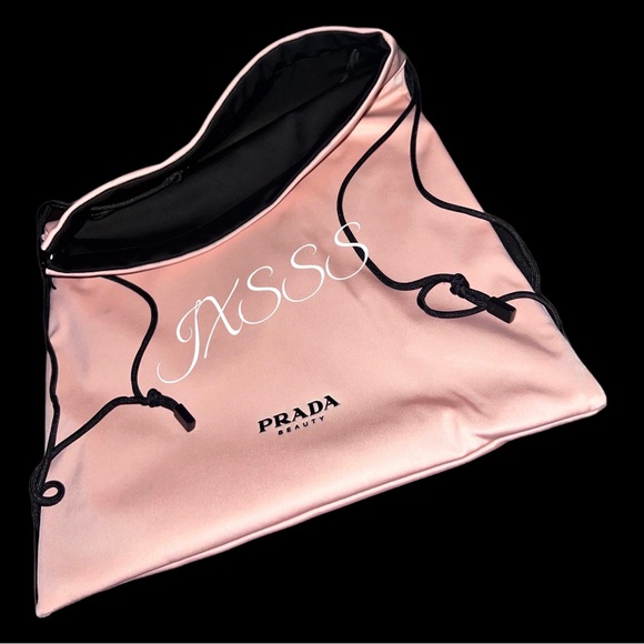 Baby-Pink/Black Reversible Prada Beauty (Satin-Lined) Drawstring Backpack - Picture 5 of 16